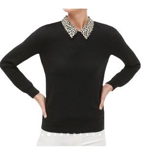 J Crew Animal Print Leopard Woven Knit Pullover Collared Sweater Womens Sz Small